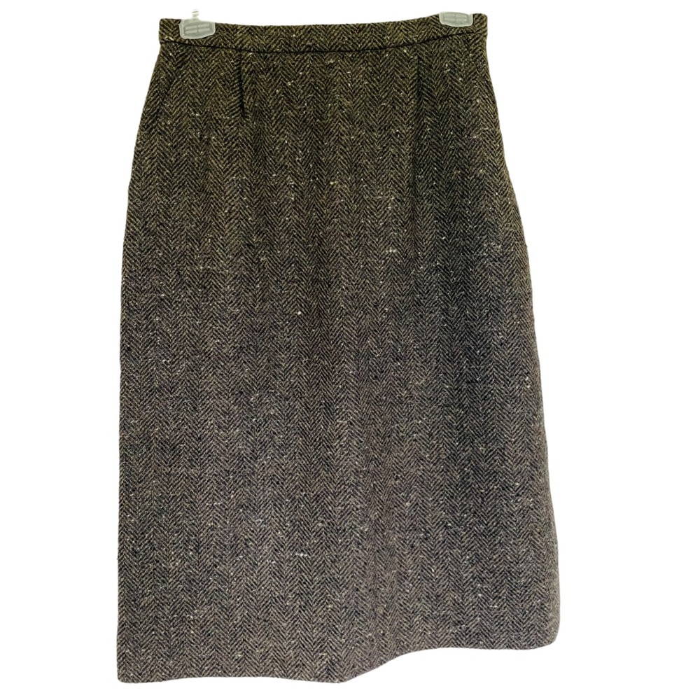 Vintage Academia Irish Wool Marled Midi Skirt Brown Gray Brian Tucker 8